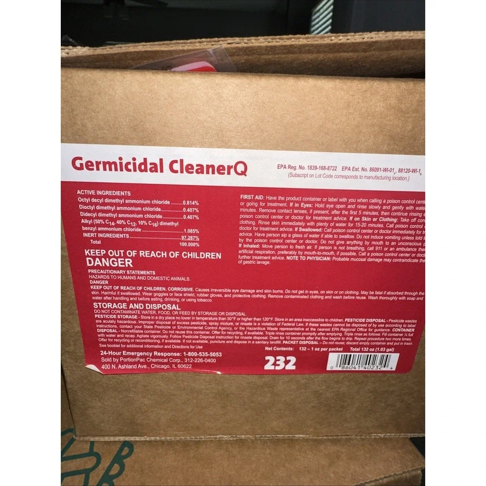 Portion Pac 232 Germicidal CleanerQ‎ (132 - 1oz Packets) Cleaning Supplies NIB